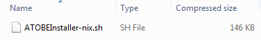 Screen showing the downloaded ATOBEInstaller-nix.sh file.