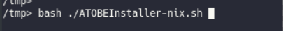 Screen showing ‘Bash ./ATOBEInstaller-nix.sh’. being run.