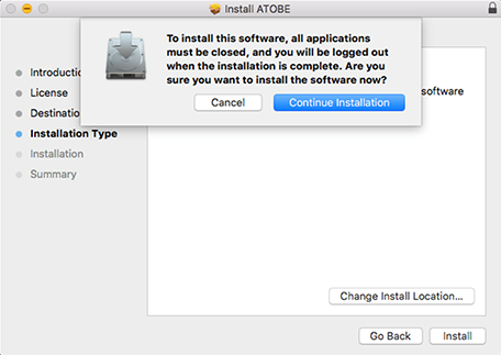 Screen showing that to finalise installation, applications will be closed and you will be logged out.