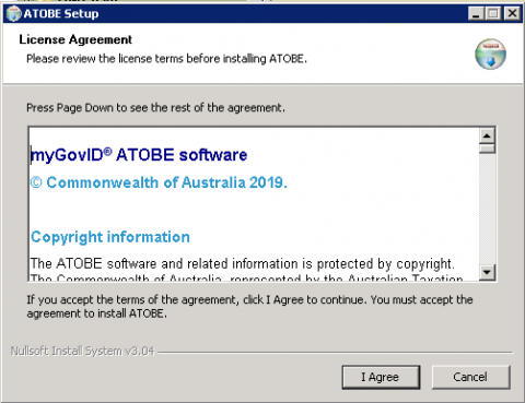 License agreement Screen showing the myGovID licence agreement.